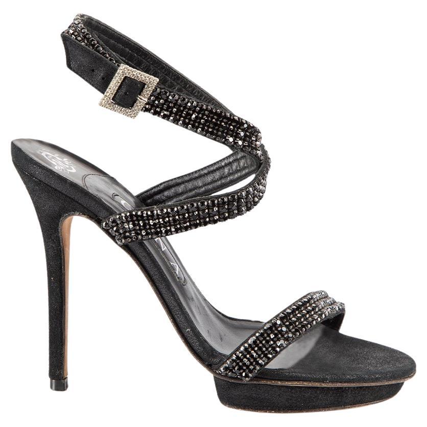 Gina Black Crystal Embellish Platform Sandals Size UK 5 For Sale