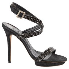 Gina Black Crystal Embellish Platform Sandals Size UK 5