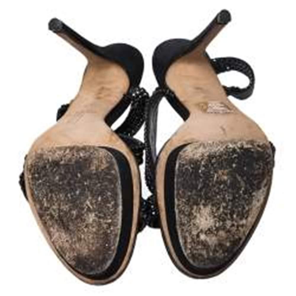 Gina Black Crystal Embellished Leather Opn Toe Cross Ankle Strap Sandals Size 38 3