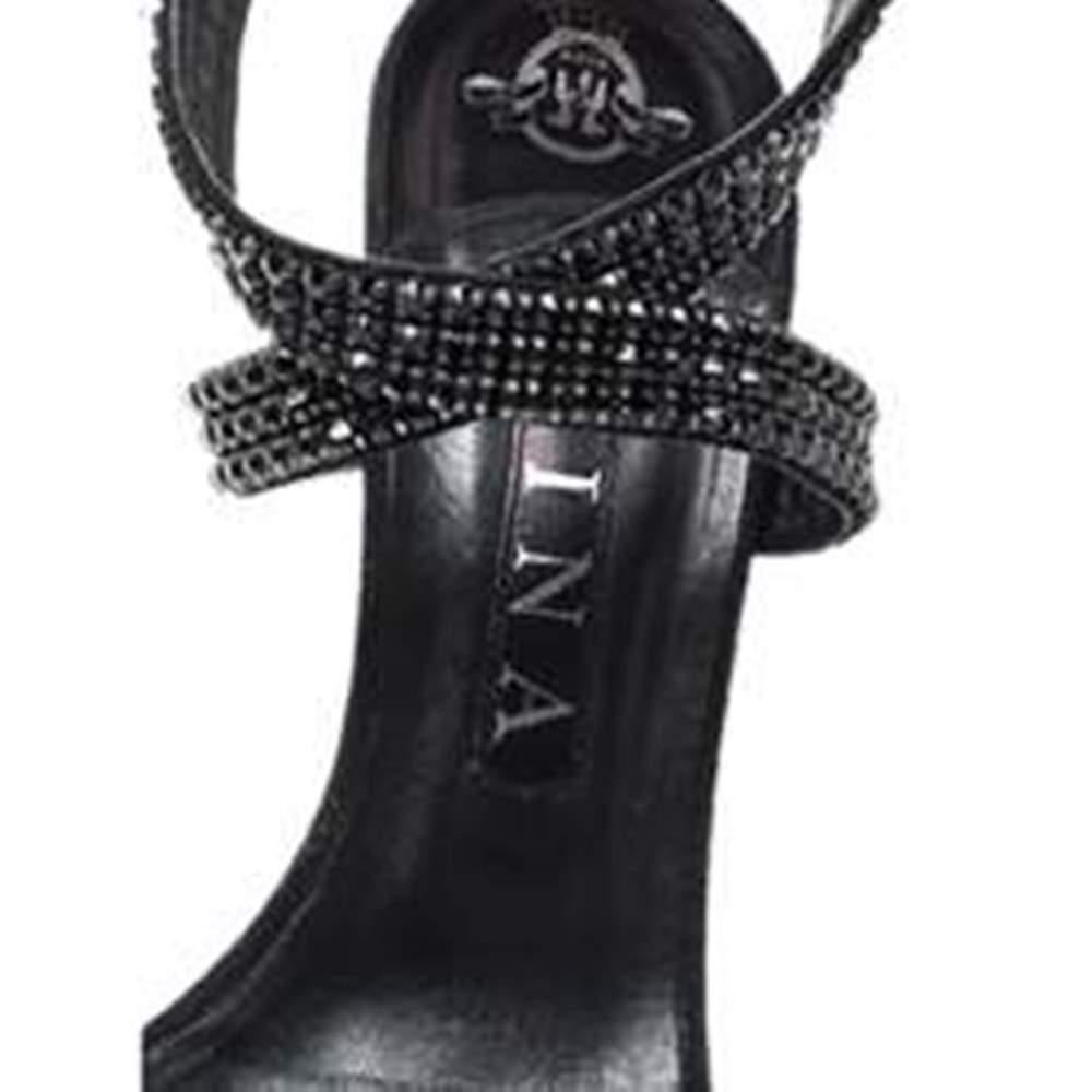 Gina Black Crystal Embellished Leather Opn Toe Cross Ankle Strap Sandals Size 38 2