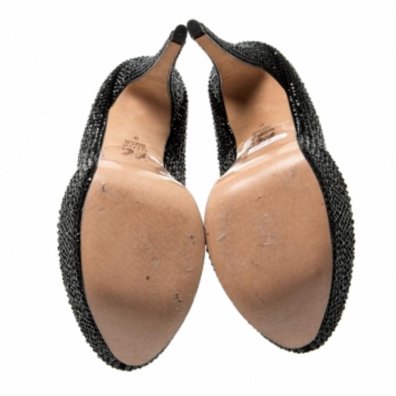 Nero Gina, Pumps con piattaforma Peep Toe impreziosita da cristalli neri, taglia 39 in vendita
