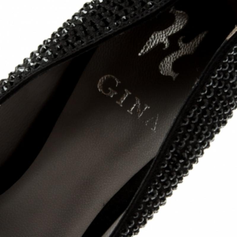 Gina, Pumps con piattaforma Peep Toe impreziosita da cristalli neri, taglia 39 In condizioni ottime in vendita a Dubai, Al Qouz 2