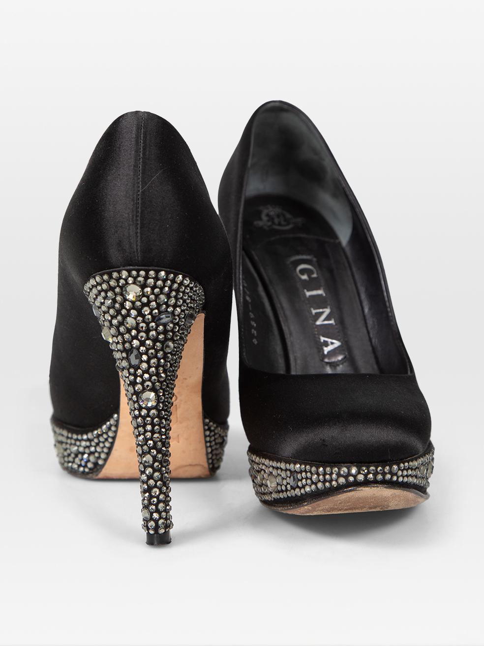 Gina Schwarz Kristall verschönert Plateau Pumps Größe UK 3 im Zustand „Hervorragend“ im Angebot in London, GB