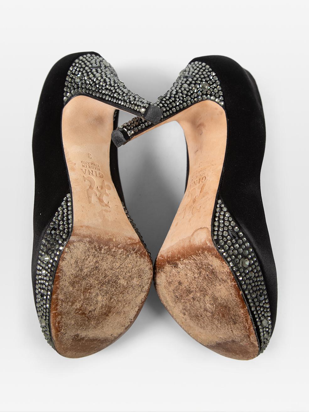 Gina Schwarz Kristall verschönert Plateau Pumps Größe UK 3 Damen im Angebot