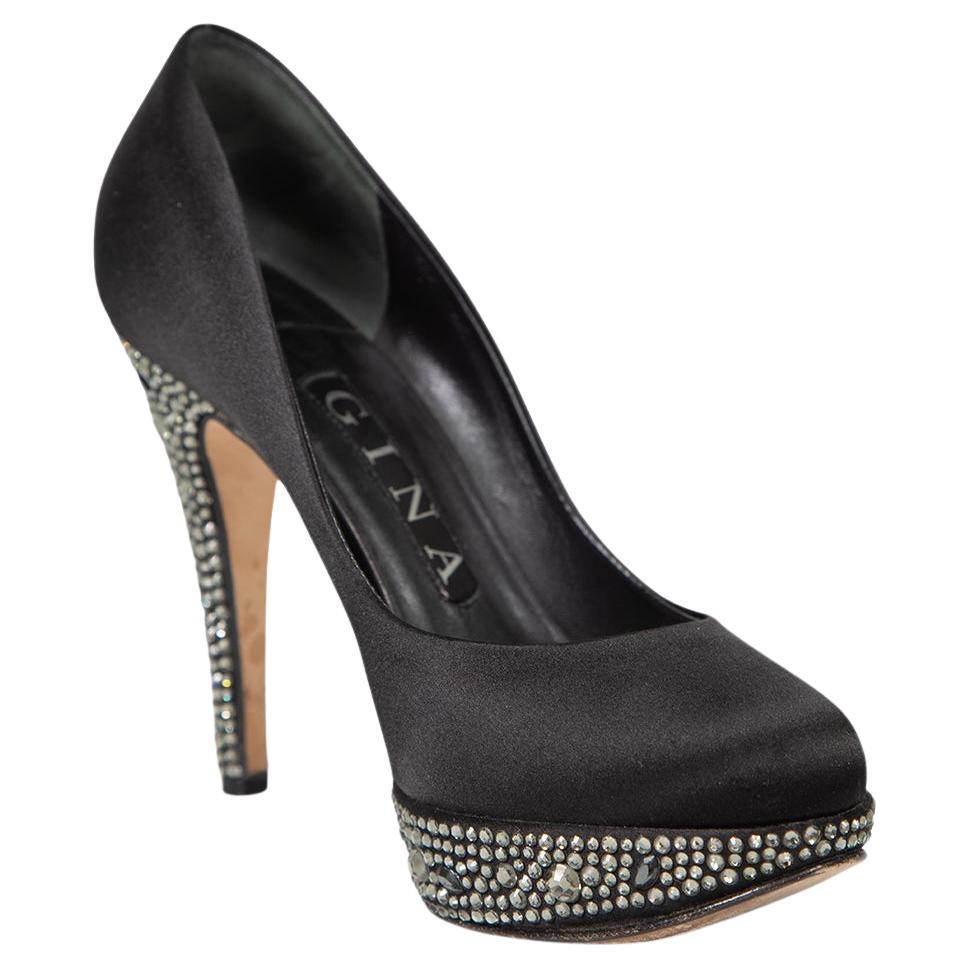 Gina Schwarz Kristall verschönert Plateau Pumps Größe UK 3 im Angebot