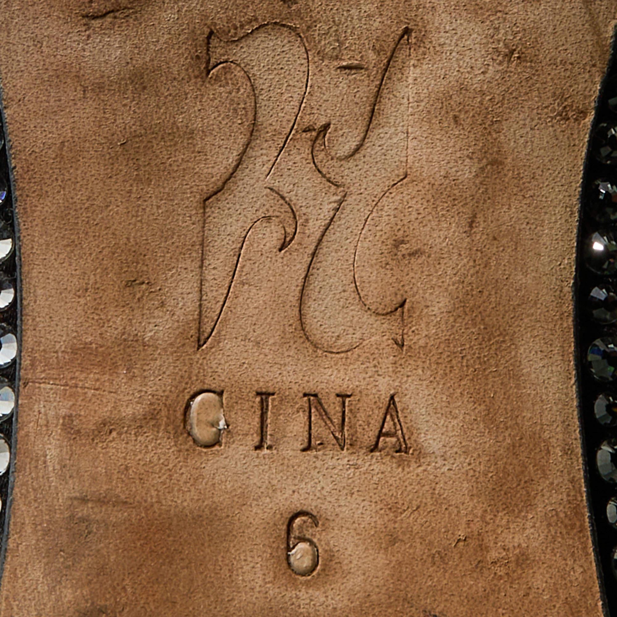 Gina Black Crystal Embellished Satin Ballet Flats Size 39 3