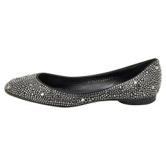 Gina Black Crystal Embellished Satin Ballet Flats Size 39