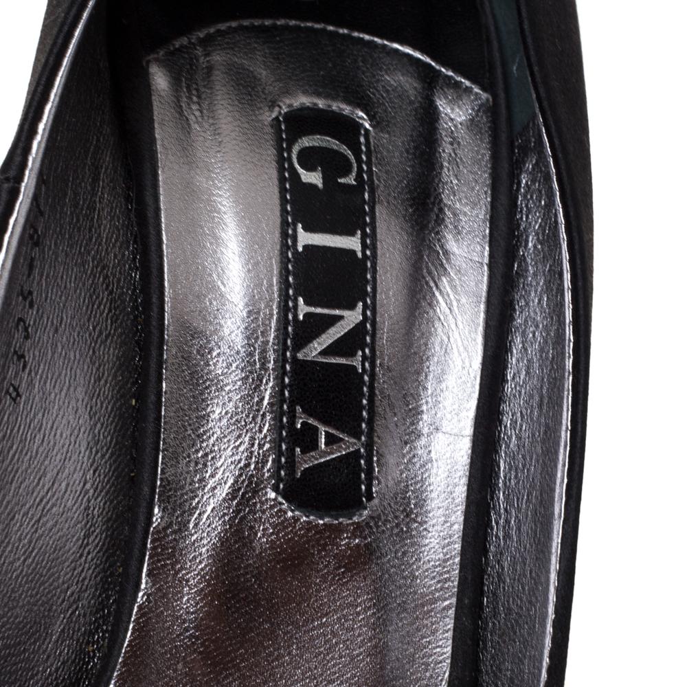 Gina Black Crystal Embellished Satin Belle Open Toe Wedge Pumps Size 40 3