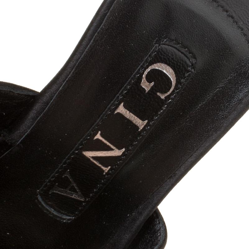 Gina Black Crystal Embellished Satin Sandals Size 37 2