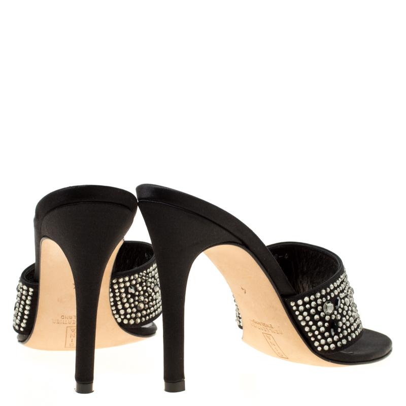 Gina Black Crystal Embellished Satin Sandals Size 37 3