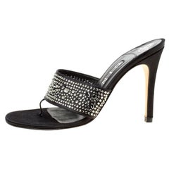 Gina Black Crystal Embellished Satin Sandals Size 37