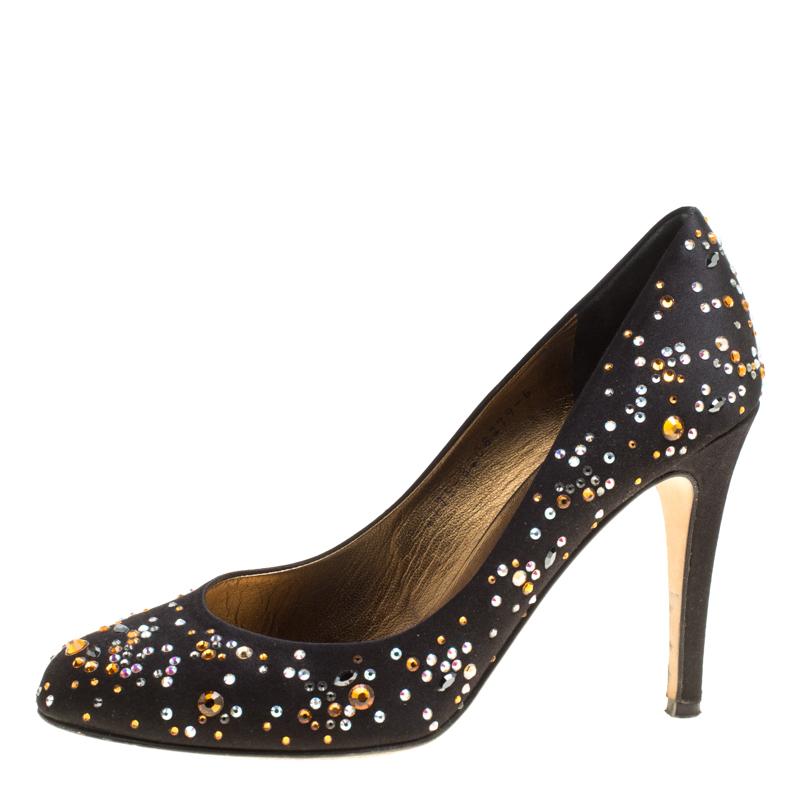 Gina Black Crystal Studded Satin Pumps Size 39 1