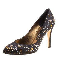 Gina Black Crystal Studded Satin Pumps Size 39