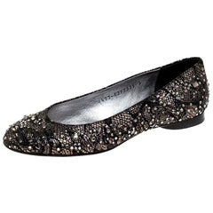 Gina Black Lace Crystal Embellished Ballet Flats Size 36