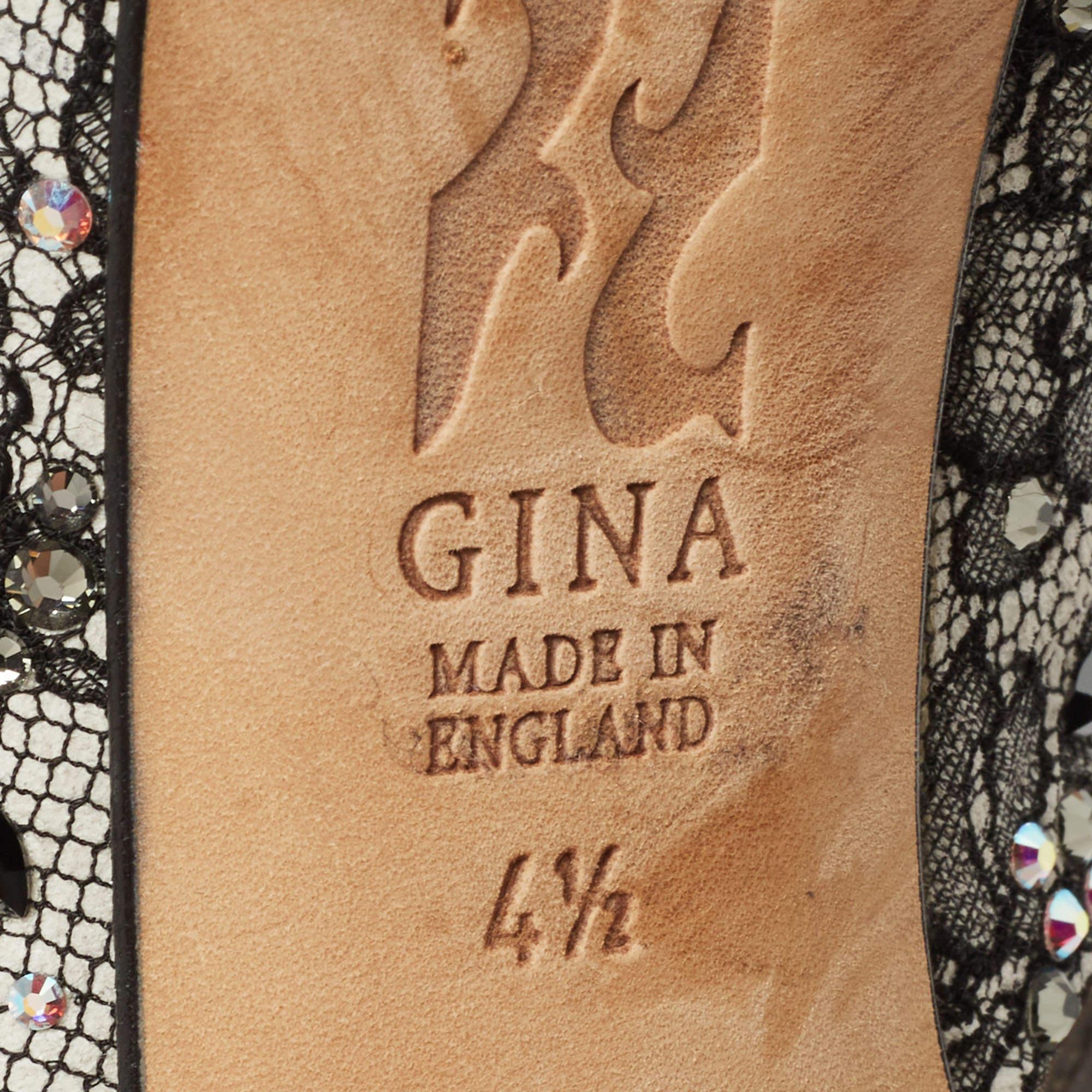 Gina Nero Pizzo Cristallo Impreziosito Peep Toe Slingback Platform Pumps Misura 37,5 in vendita 4