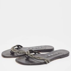 Gina Black Leather Crystal Embellished Flat Slides Size 37