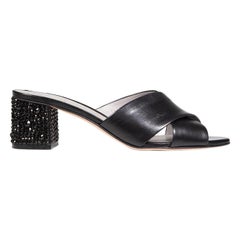 Gina Black Leather Crystal Embellished Mules Size IT 39