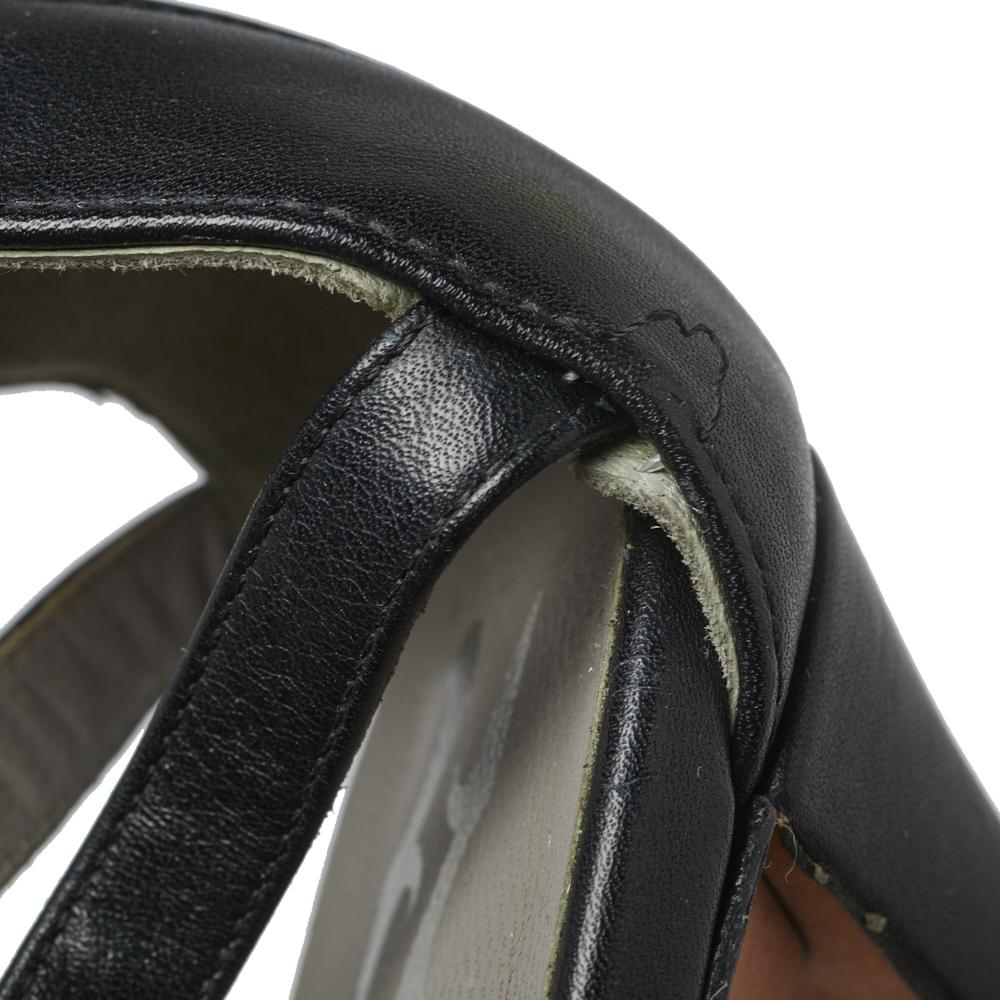 Gina Black Leather Crystal Embellished Sandals Size 37.5 For Sale 3
