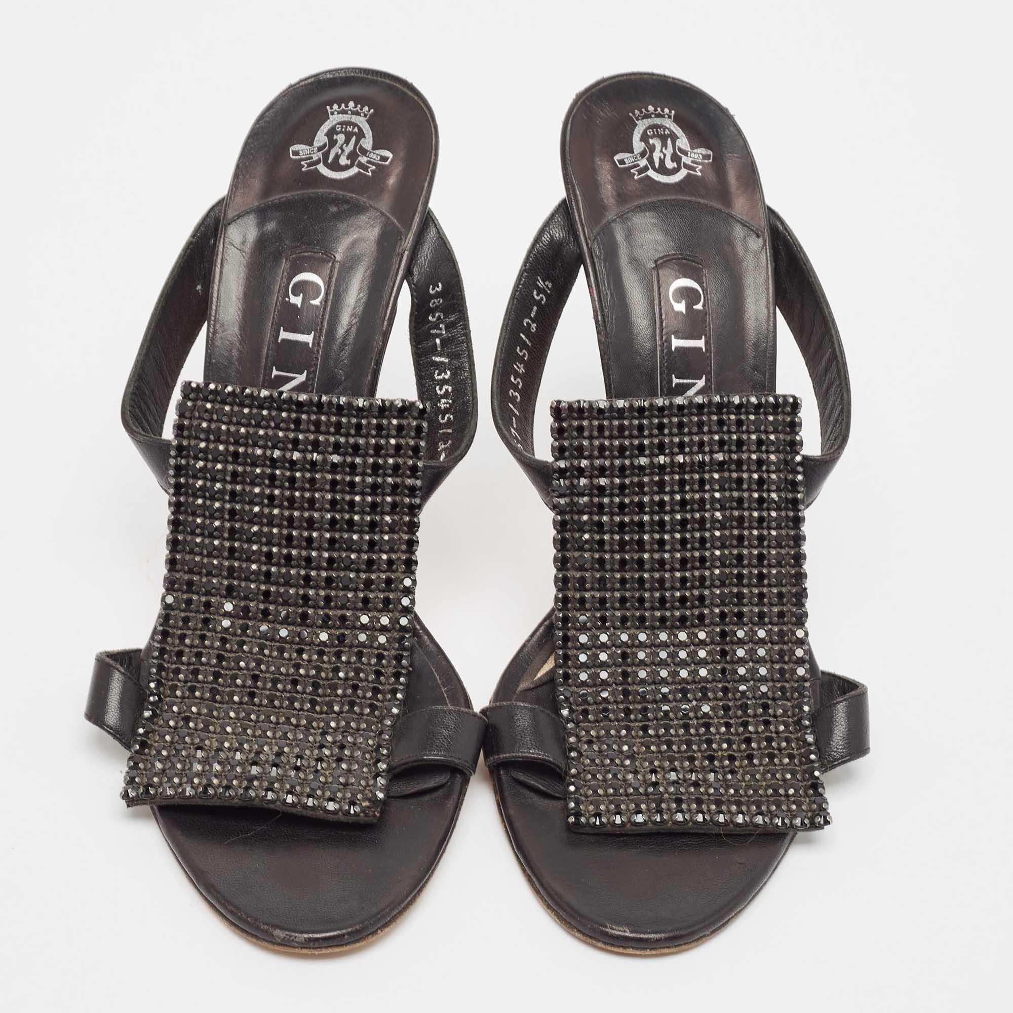 Nero Gina - Sandali in pelle nera impreziositi da cristalli - misura 38,5 in vendita