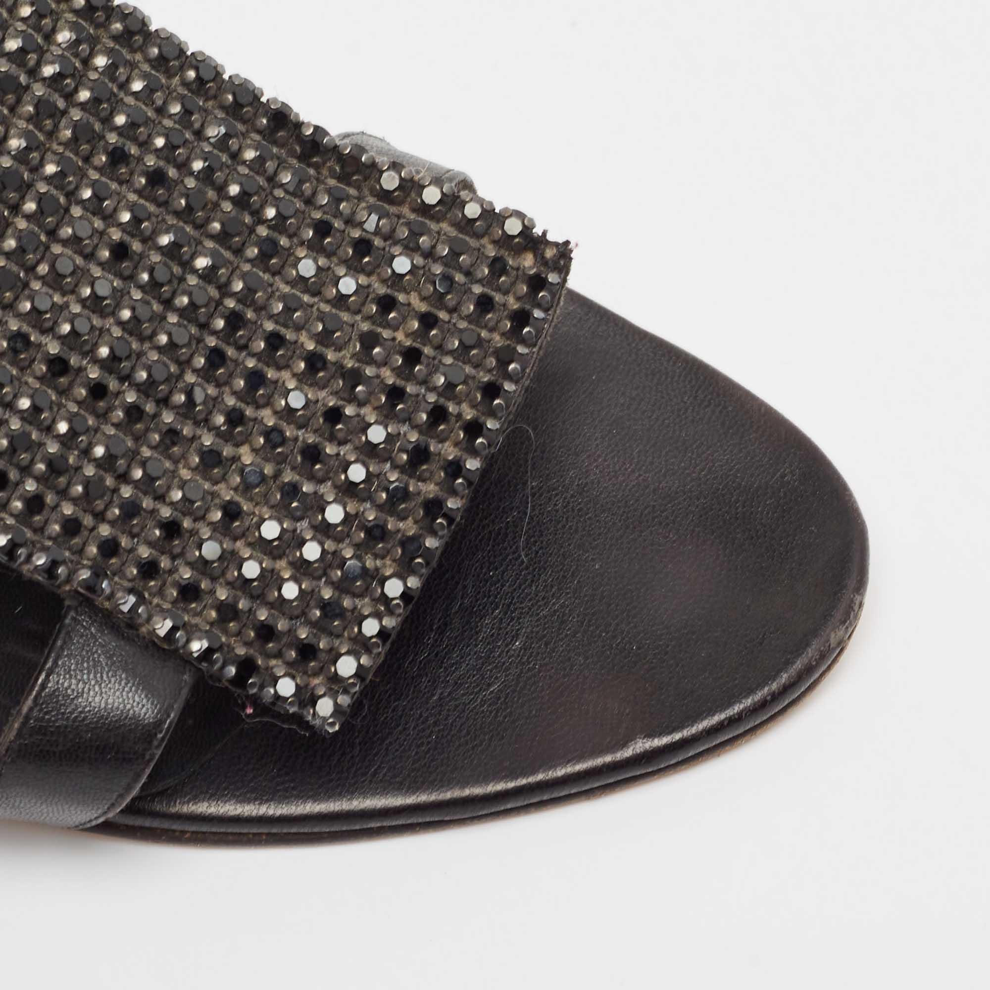 Gina - Sandali in pelle nera impreziositi da cristalli - misura 38,5 in vendita 2