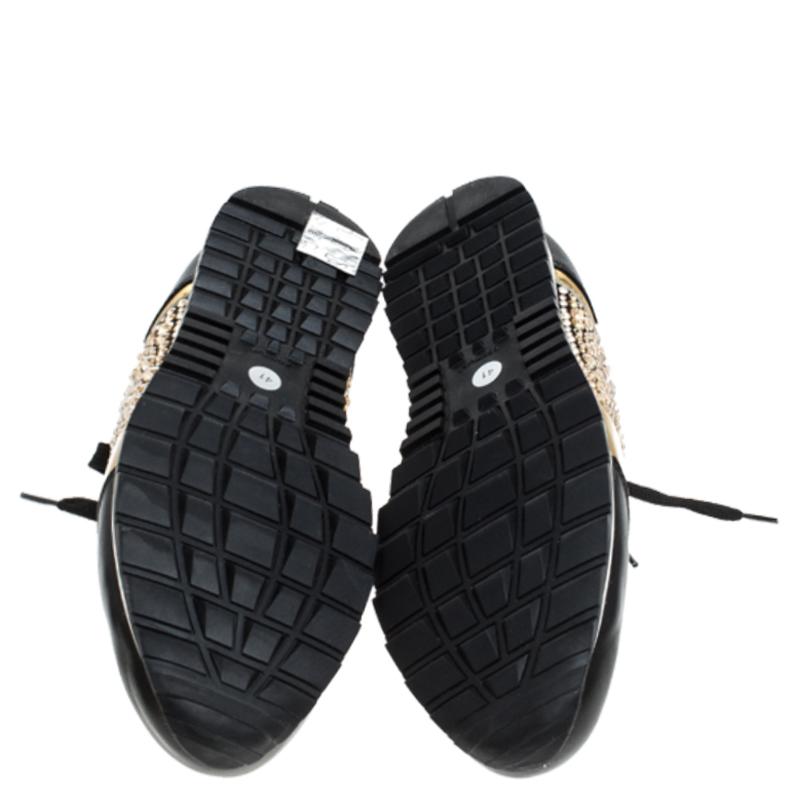Women's Gina Black Leather/Satin Luminosa Swarovski Sneakers Size 41