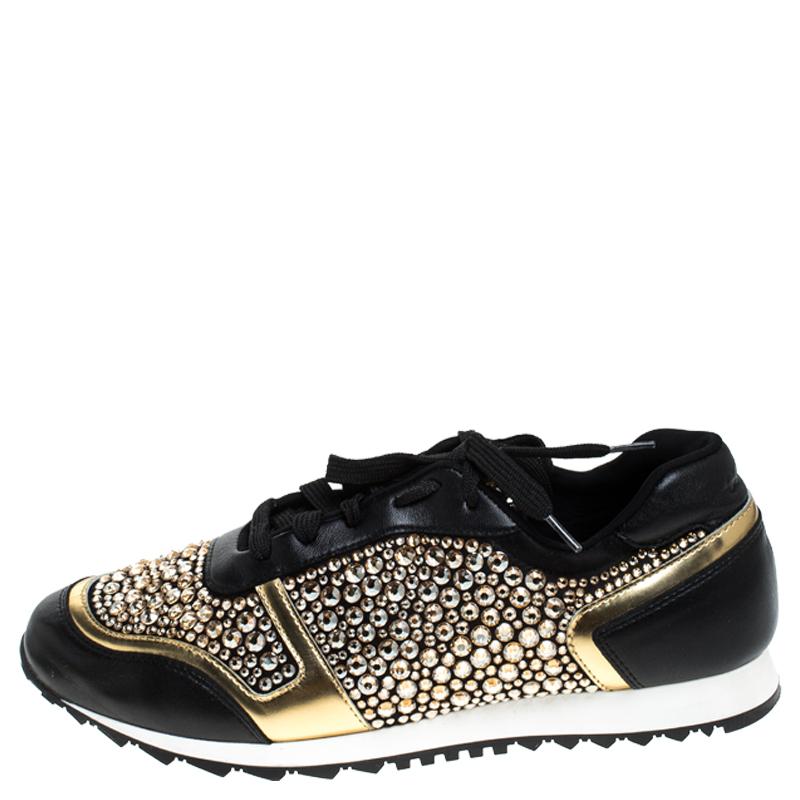 Gina Black Leather/Satin Luminosa Swarovski Sneakers Size 41 1