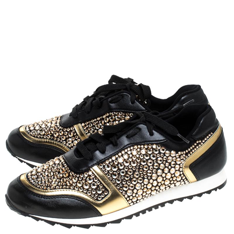 Gina Black Leather/Satin Luminosa Swarovski Sneakers Size 41 3