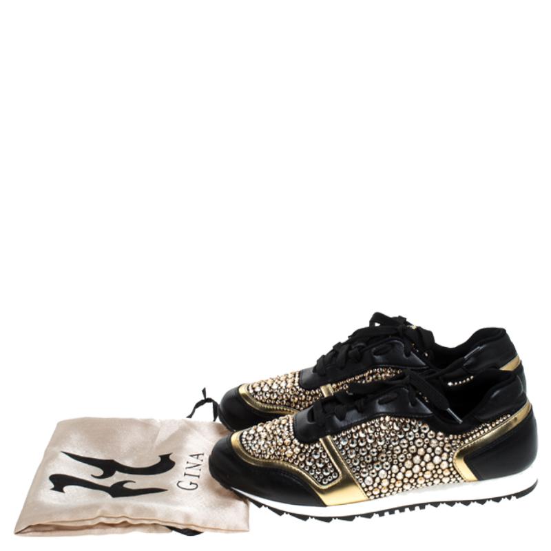 Gina Black Leather/Satin Luminosa Swarovski Sneakers Size 41 4
