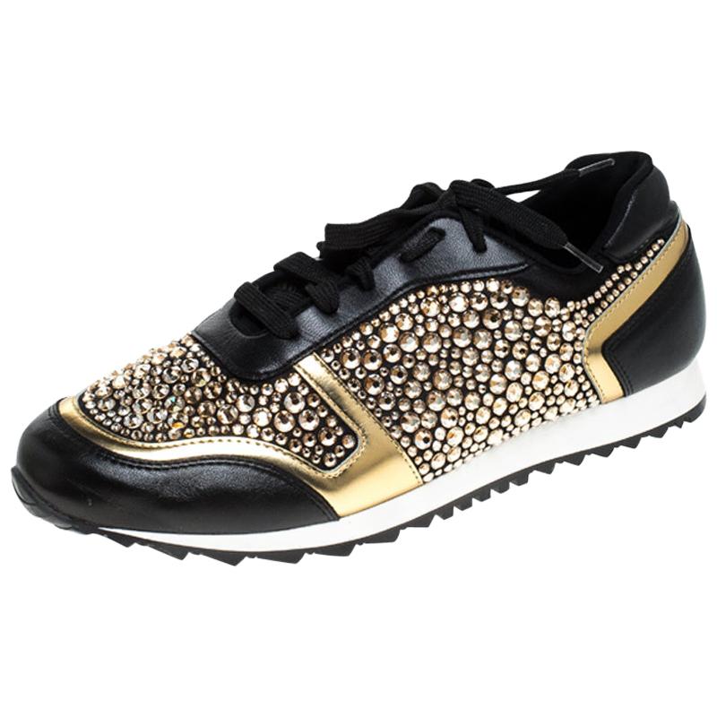 Gina Black Leather/Satin Luminosa Swarovski Sneakers Size 41