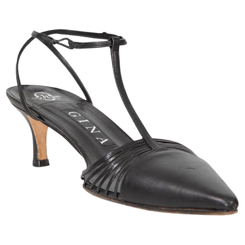 Gina Chaussures à talons pointus en cuir noir Taille UK 5.5 en vente