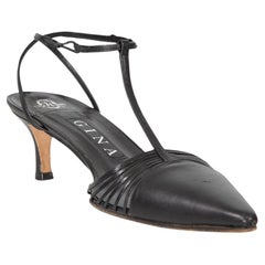 Gina Black Leather Strappy Pointed Toe Heels Size UK 5.5