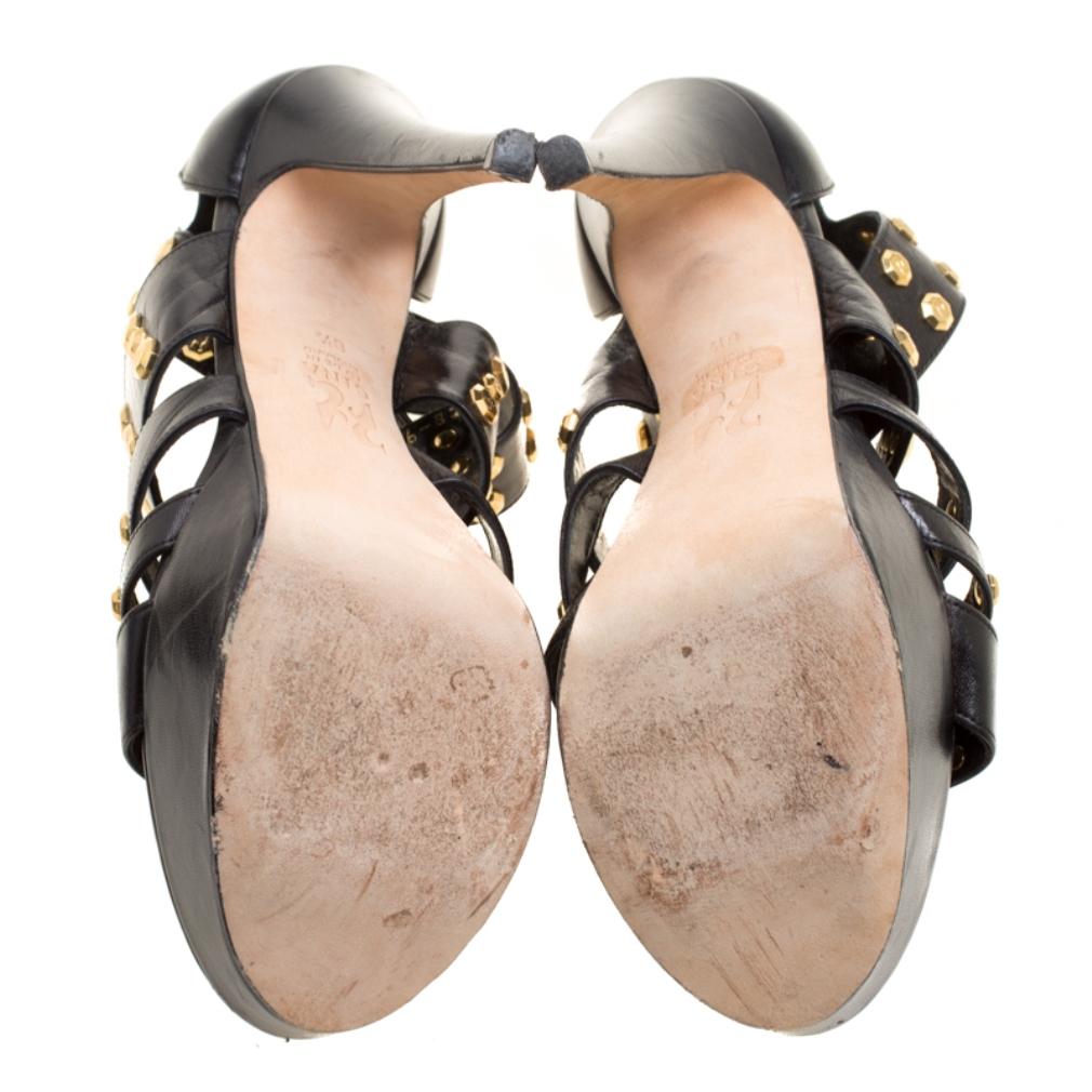 Gina Black Leather Studded Ankle Strap Platform Sandals Size 39.5 2