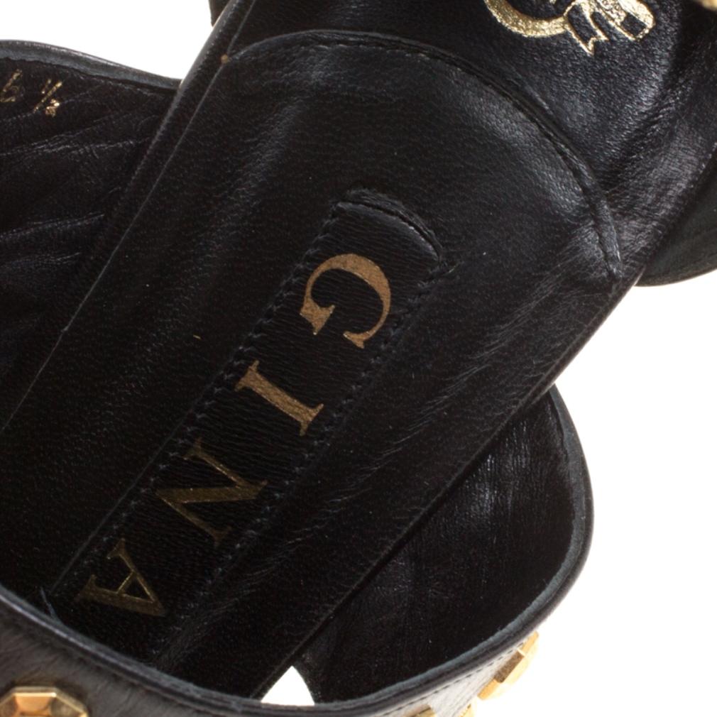 Gina Black Leather Studded Ankle Strap Platform Sandals Size 39.5 3