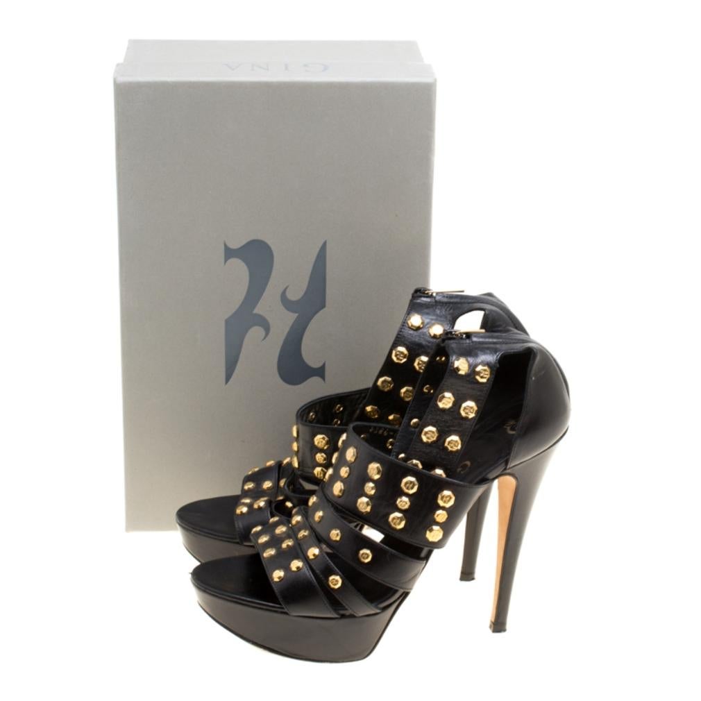 Gina Black Leather Studded Ankle Strap Platform Sandals Size 39.5 4