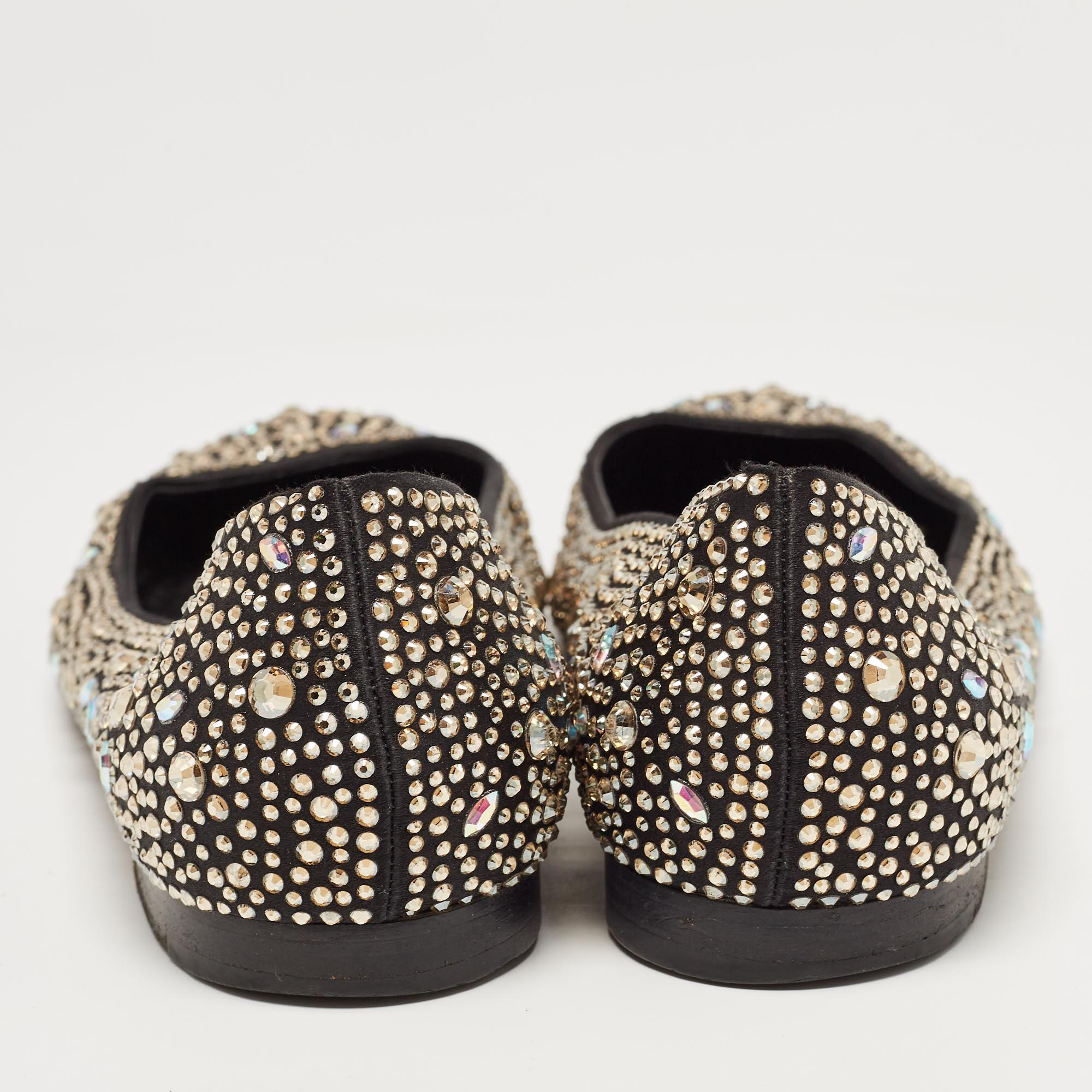 Gina Black/Metallic Crystal Embellished Satin Ballet Flats Size 40.5 1
