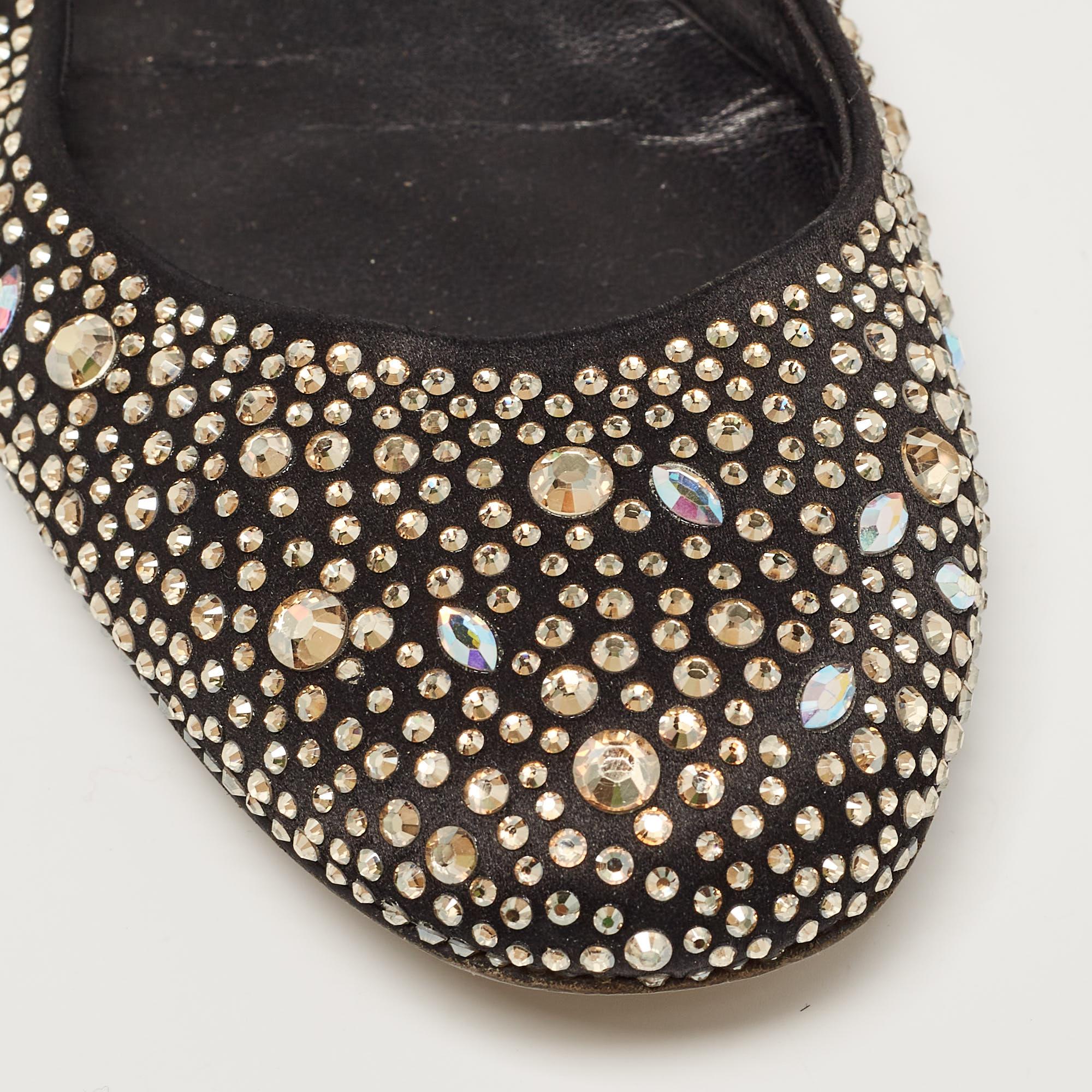 Gina Black/Metallic Crystal Embellished Satin Ballet Flats Size 40.5 3