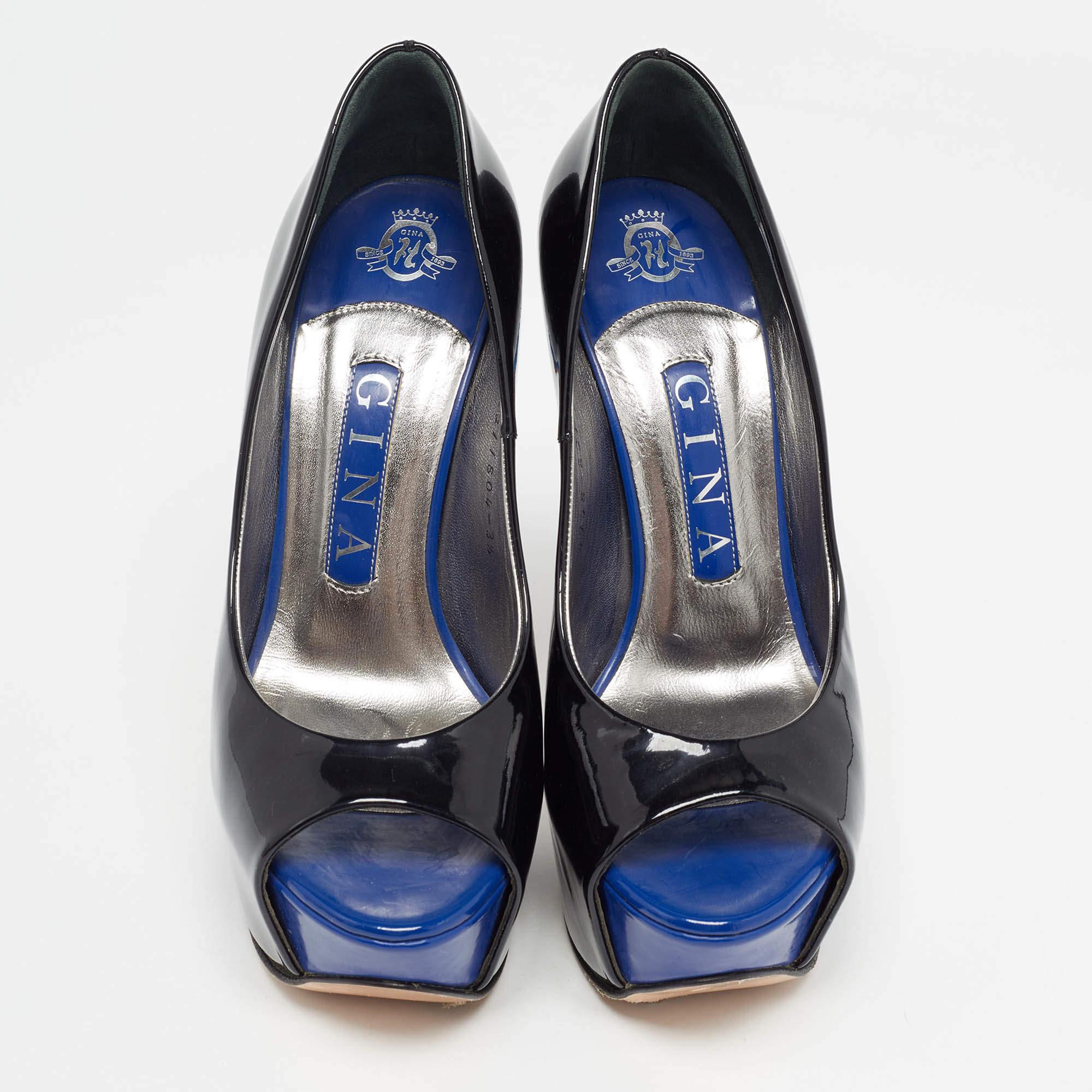 Gina Black Patent Crystal Embellished Open Toe Pumps Size 36.5 In Good Condition For Sale In Dubai, Al Qouz 2