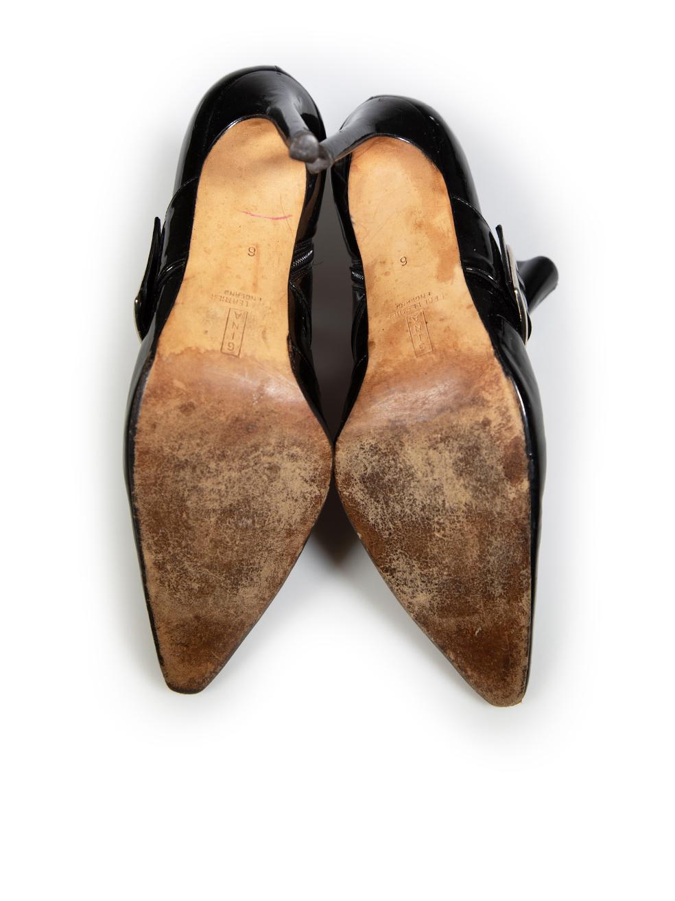 Gina Bottes en cuir verni noir avec boucles Taille UK 6 Bon état - En vente à London, GB