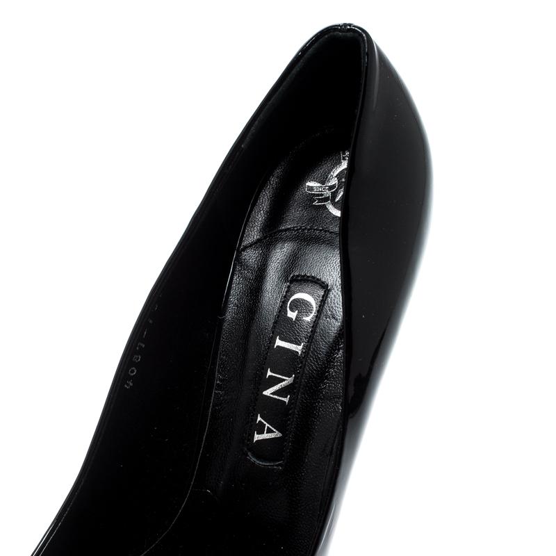 Women's Gina Black Patent Leather Crystal Embellished Heel Platform Pumps Size 41
