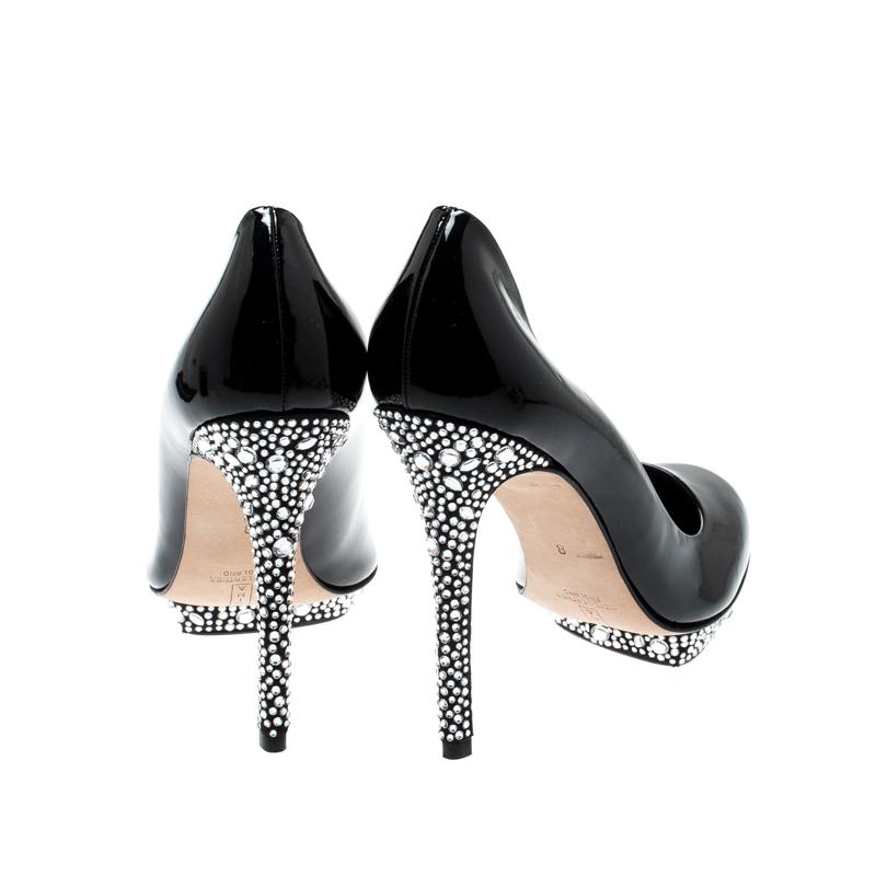 Gina Black Patent Leather Crystal Embellished Heel Platform Pumps Size 41 1