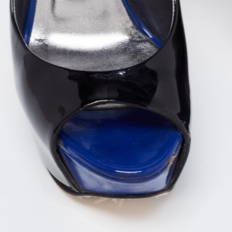 Gina - Escarpins à plateforme peep toes en cuir verni noir avec ornements en cristal - Taille 37 Pour femmes en vente