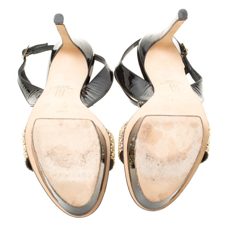 Gina Black Patent Leather Crystal Embellished Platform Sandals Size 37 For Sale 1