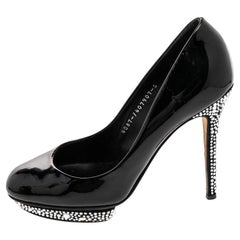 Gina Black Patent Leather Crystal Embellished Pumps Size 38