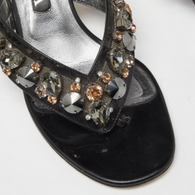 Gina Sandalias negras de charol con adornos de cristal 39.5 1
