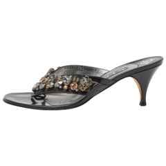 Gina Nero Patent Leather Crystal Embellished Thong Slide Sandals 39,5