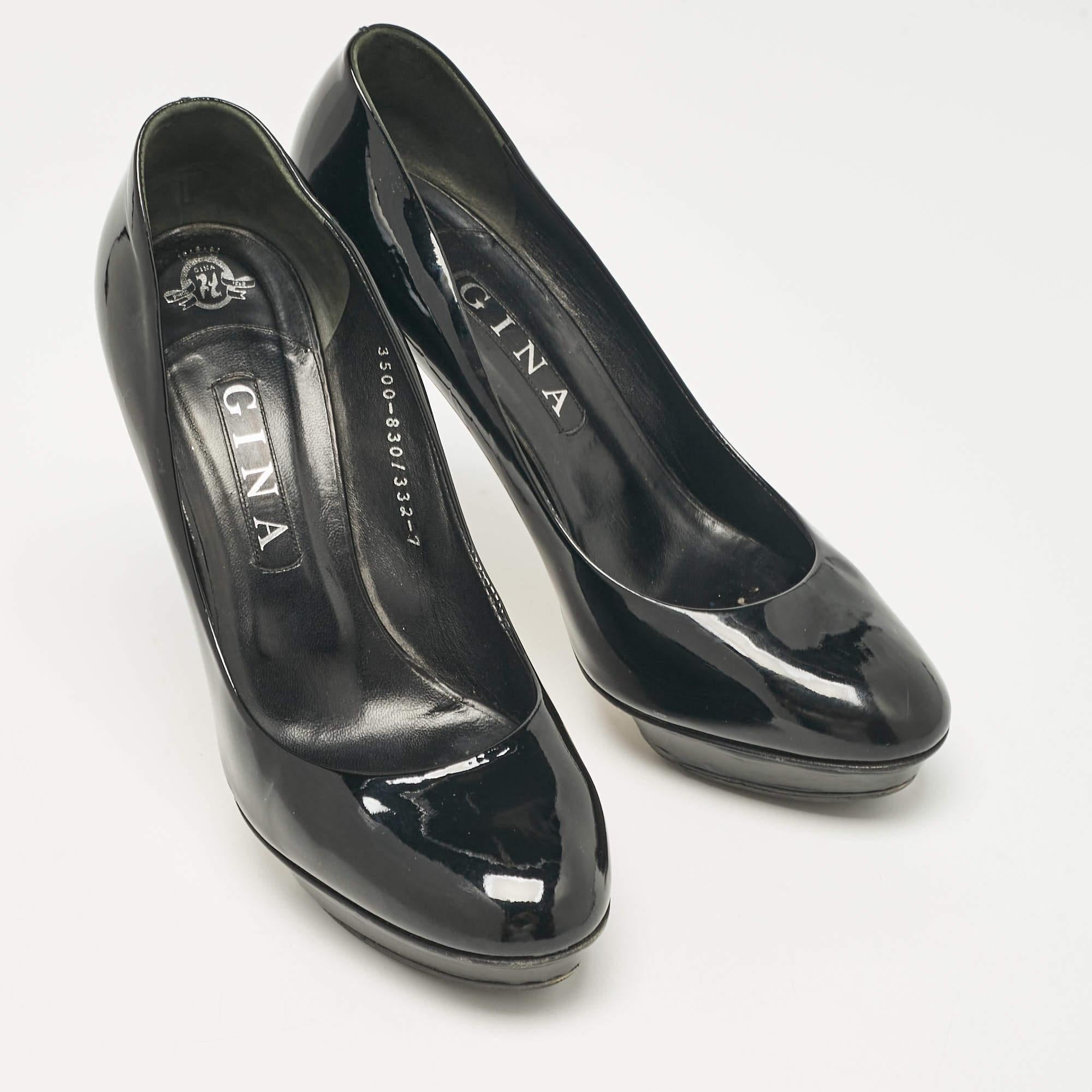 Women's Gina Black Patent Leather Platform Pumps Size 40 For Sale