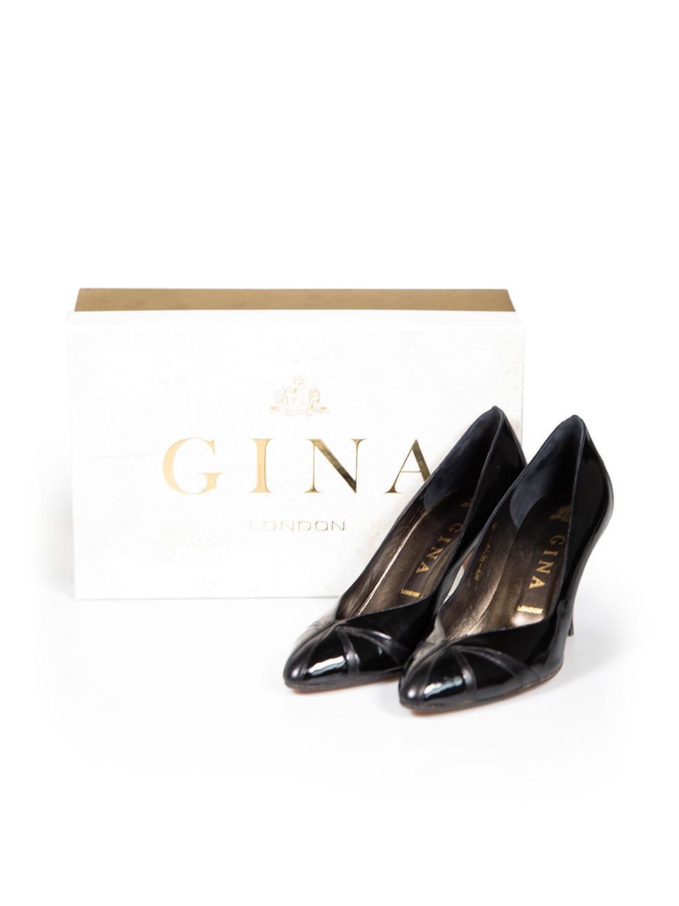 Gina Black Patent Mid Heel Pumps Size UK 4.5 For Sale 2