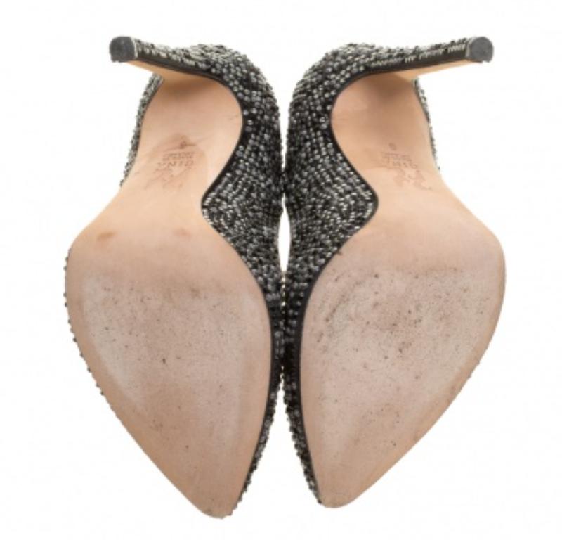 Noir Gina - Escarpins en satin noir avec ornements en cristal - Taille 38 en vente