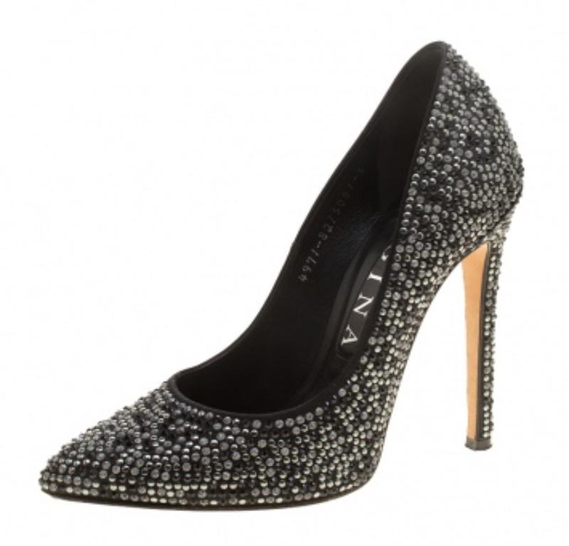 Gina - Escarpins en satin noir avec ornements en cristal - Taille 38 Pour femmes en vente