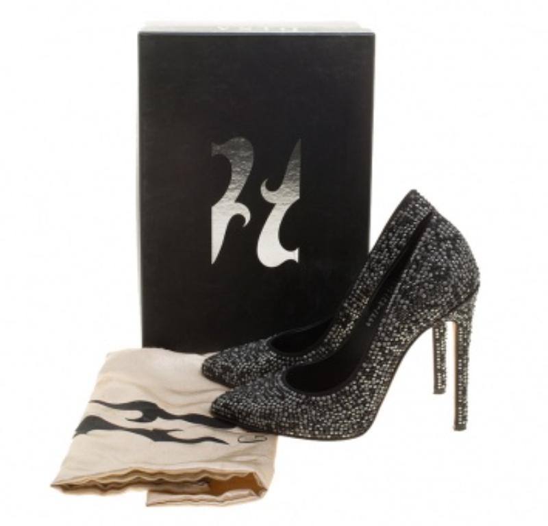 Gina - Escarpins en satin noir avec ornements en cristal - Taille 38 en vente 4